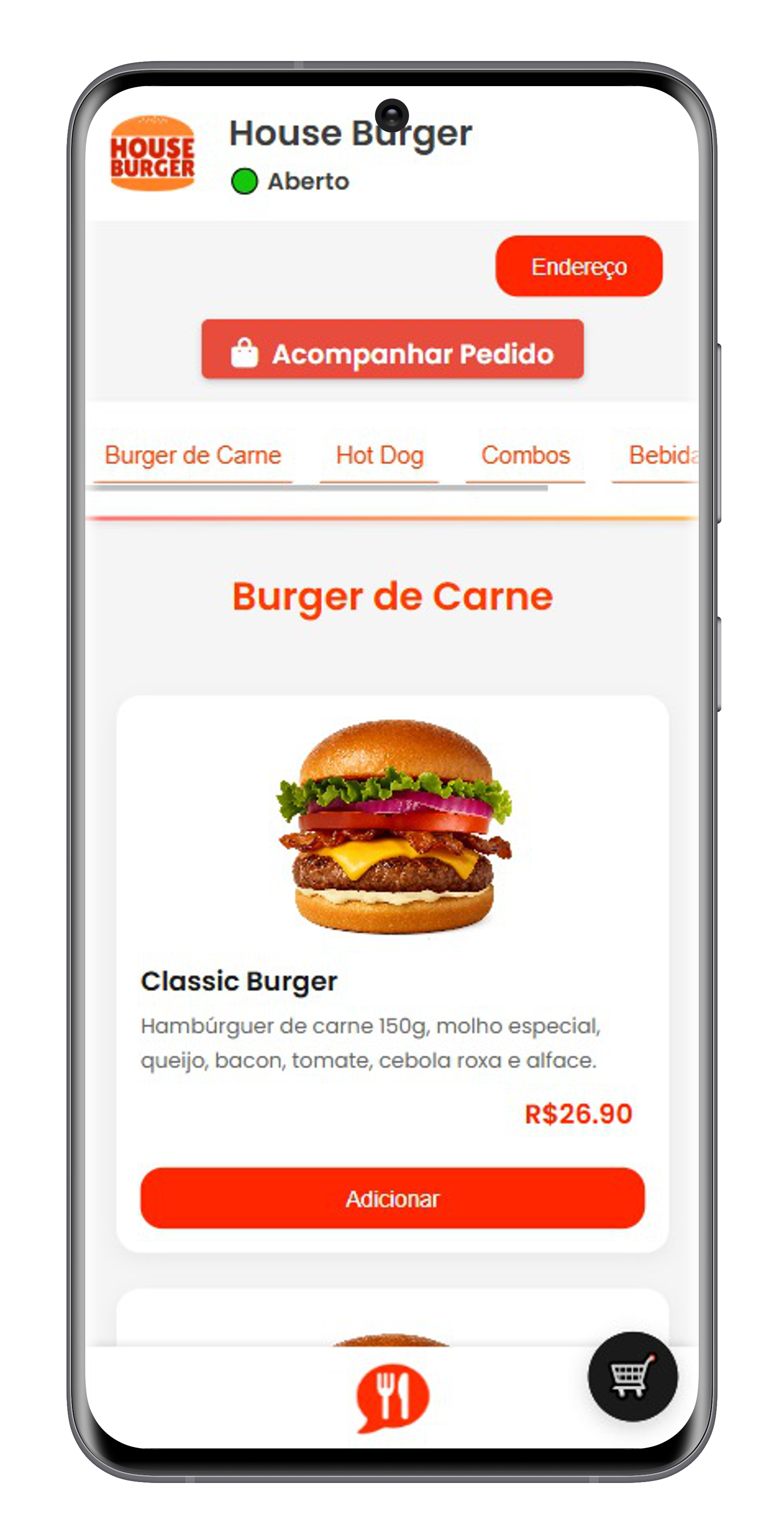Cardápio OyFOOD em celular